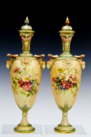 Royal Worcester Vase Pair With Tops - Hand Painted