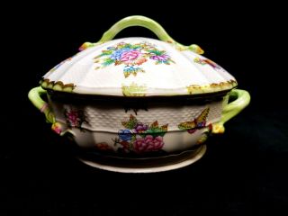 Herend Queen Victoria Floral Butterflies Soup Serving Tureen Bowl W/lid 1086