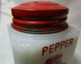 Vintage milk glass Tipp City Shakers Stovetop Caddy - Salt,  Pepper,  & Grease? 10