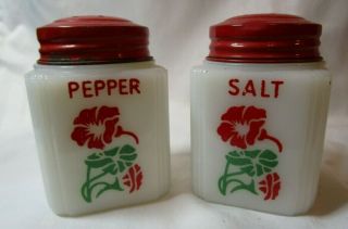 Vintage milk glass Tipp City Shakers Stovetop Caddy - Salt,  Pepper,  & Grease? 8