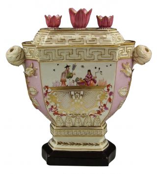 Rare Early 19thc English Porcelain Tulipiere Vase W/ Chinoiserie