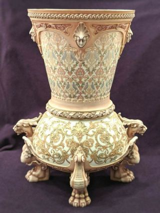 Large Antique Royal Worcester Porcelain Footed Cachepot Vase 12