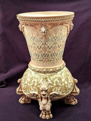Large Antique Royal Worcester Porcelain Footed Cachepot Vase 2