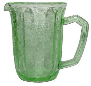 Jeannette Floral Poinsettia Depression Glass Green Rare Milk Ptcher / Jug