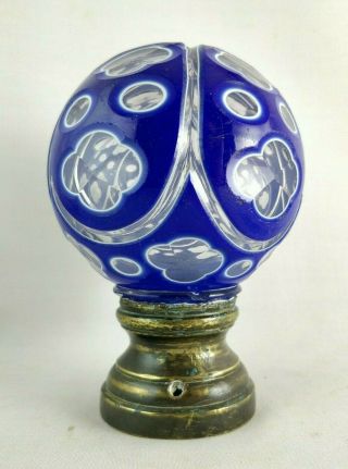Antique French Blue /white To Clear Cut Glass Newel Post Finial Boule D 