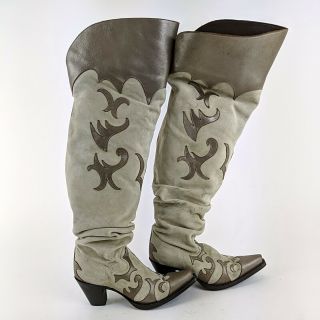 Miranda Lambert JUNK GYPSY Grey & Silver Knee High Leather Boots Size 8 2