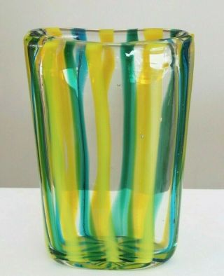 Mcm Murano Fratelli Toso Green Yellow Stripe Glass Vase 11