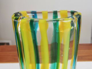 MCM Murano Fratelli Toso Green Yellow Stripe Glass Vase 11 4