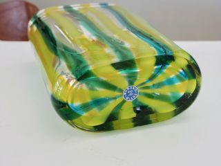 MCM Murano Fratelli Toso Green Yellow Stripe Glass Vase 11 6