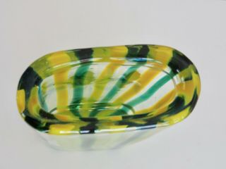 MCM Murano Fratelli Toso Green Yellow Stripe Glass Vase 11 7