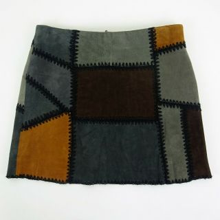 Miranda Lambert ZARA WOMAN Grey & Brown Patchwork Leather Skirt Size M 2
