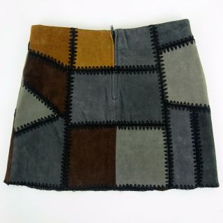 Miranda Lambert ZARA WOMAN Grey & Brown Patchwork Leather Skirt Size M 3