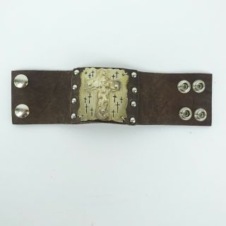Miranda Lambert UNLABELED Brown Leather Metal Cross Engraved Thick Cuff 3