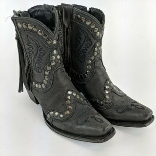 Miranda Lambert Double D Ranch Grey Studded Side Zip Cowboy Boots Size 8