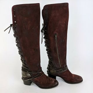 Miranda Lambert FREEBIRD by STEVEN Dark Red Leather Lace Back Boots Size 9 2
