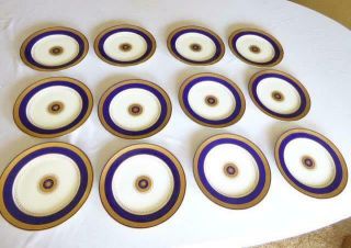 12 ANTIQUE MINTON BONE CHINA FOR TIFFANY & CO GOLD ENCRUSTED COBALT BLUE PLATES 3