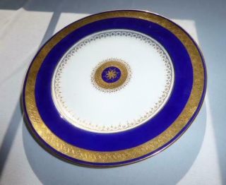 12 ANTIQUE MINTON BONE CHINA FOR TIFFANY & CO GOLD ENCRUSTED COBALT BLUE PLATES 4