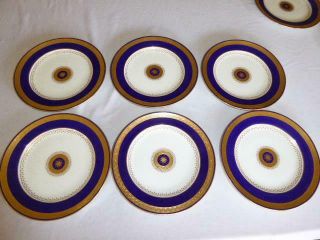 12 ANTIQUE MINTON BONE CHINA FOR TIFFANY & CO GOLD ENCRUSTED COBALT BLUE PLATES 5