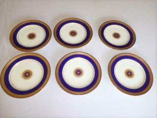 12 ANTIQUE MINTON BONE CHINA FOR TIFFANY & CO GOLD ENCRUSTED COBALT BLUE PLATES 6