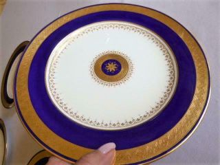 12 ANTIQUE MINTON BONE CHINA FOR TIFFANY & CO GOLD ENCRUSTED COBALT BLUE PLATES 7