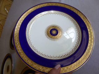 12 ANTIQUE MINTON BONE CHINA FOR TIFFANY & CO GOLD ENCRUSTED COBALT BLUE PLATES 8