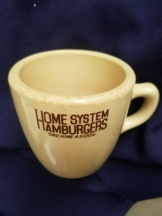 5¢ Hamburgers Coffee Cup,  Mug " Home System Hamburgers Take Home A Dozen " Mcnikol