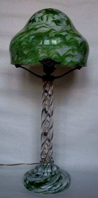 Vintage Bohemian Czech Art Glass Table Lamp By Franz Welz Early 20th C.