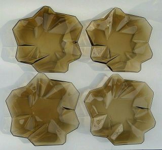 Consolidated Glass Ruba Rombic Smoky Topaz 4 Plates 8 " Art Deco