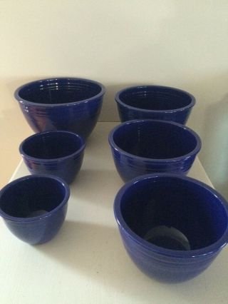 Set Of 6 Vintage Fiesta Ware Nesting Mixing Bowls 1,  2,  3,  4,  5 & 6 Cobalt Blue