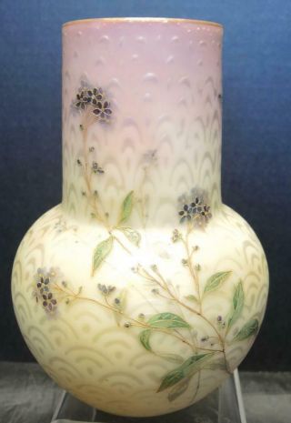 1880s Thomas Webb Satin Art Glass Gold Enamel Butterflies & Flowers 8 " Tall Vase