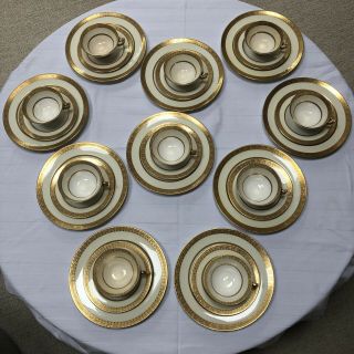 Tiffany Minton China Porcelain Gold Rimmed Antique Cup Saucer Plate Set 10 H1992