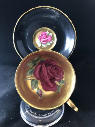 Paragon Large Black Gold Floating Rose Cup & Saucer