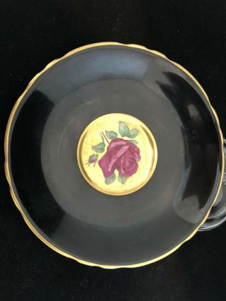 Paragon Large Black Gold Floating Rose Cup & Saucer 4