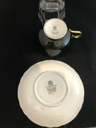 Paragon Large Black Gold Floating Rose Cup & Saucer 5