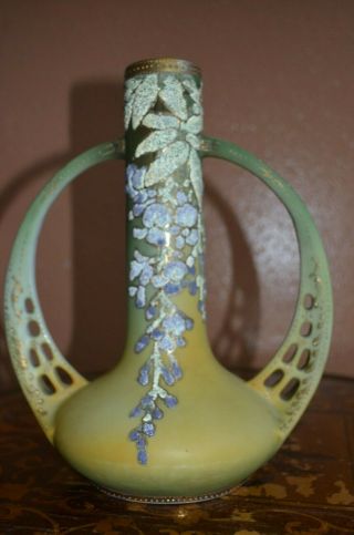 Gorgeous Large Nippon 9 1/2 " Coralene Vase Wisteria &gold Patent 912171 Mark 242