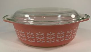 Vintage Pyrex 043 Pink Stems 1.  5 Quart Casserole Dish W/lid 1 1/2 Qt Rare