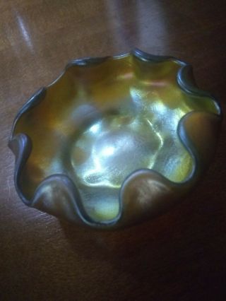 L.  C.  T.  Tiffany Favrile Gold Iridescent Art Glass Salt Cellar.