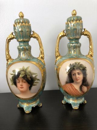 Antique Royal Vienna Porcelain Urns/vases “daphne And Ephell”