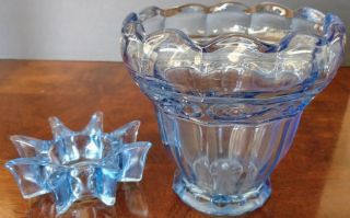 Cambridge Glass Large Blue Flower Frog Holder Vase,  & Perfect 5
