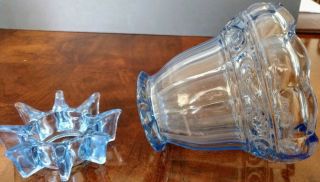 Cambridge Glass Large Blue Flower Frog Holder Vase,  & Perfect 7