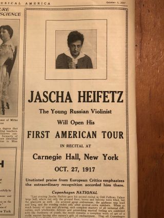 Concert Promo Advertisement Violinist Jascha Heifetz 1917 First American Tour
