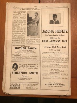 Concert promo advertisement violinist Jascha Heifetz 1917 First American Tour 2