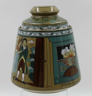 Buffalo Pottery Emerald Deldare Ware 1911 Syntax Humidor Tobacco Jar & Lid 6