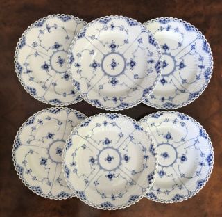 6 Royal Copenhagen Blue Fluted Full Lace 1084 Dinner Plates First Quality