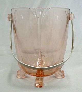 Vintage Pink Depression Glass Heisey Empress Footed Ice Bucket With Tongs