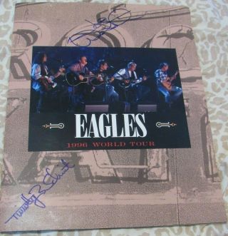 The Eagles Band Signed 1996 World Tour Program Joe Walsh X2 Timothy B Schmidt X3