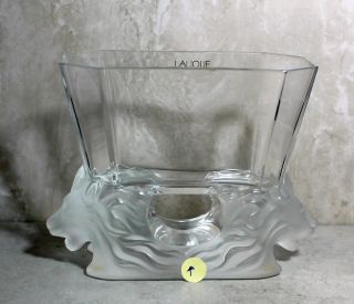 Lalique Large Double Lion Art Glass Vase Bowl