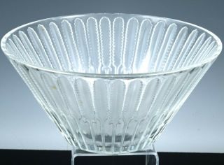 Large Vintage Lalique France French Art Glass Wheat Feather Serving Bowl