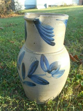 Large 19th C.  American 1 1/2 Gallon Decorated Stoneware Pitcher