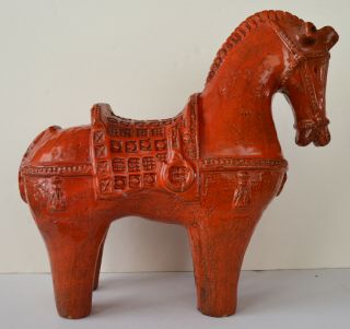 Italian Pottery Bitossi Large Orange 16  Horse Figurine 2